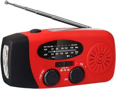 Noodradio Opwindbaar - Noodradio op zonne-energie - fm noodradio - Dynamo Radio - powerbank noodradio - radio met zaklamp - Voor Rampen - Voor Camping - Powerbank - Solar - Rood