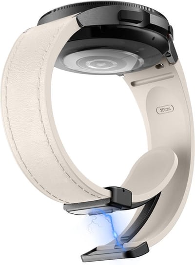 Hybride siliconen-leren bandje - geschikt voor Samsung Galaxy Watch 7 / Watch 6 / Watch 6 Classic / Watch 5 / Watch 5 Pro / Watch 4 / Watch 4 Classic / Watch FE - sterrenlicht
