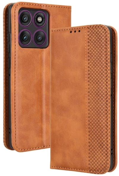 Coverup Hoesje - Geschikt voor Motorola Edge 60 Pro Hoesje - Coverup Vintage Style Book Case - Bruin