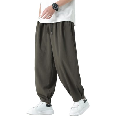 Sarouel fuselé, ample, long, ajustable, large, été, grande taille 2XL [Drsshnx] Pantalon homme, été, pantalon, cool, pantalon, pantalon, pantalon, cordon de serrage, décontracté vert