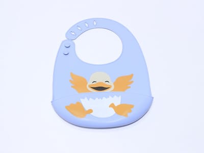 Silicone Slabbetje Blauw met Opvangrand en Vrolijke Dierenprint - Slabbetje Baby - Slabbertjes Baby