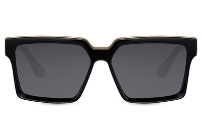 SOLO SOLIS 6041 Oversized Zonnebril | Zwart Montuur | Zwart Lens | Shield Rechthoek Model | Eco-Line Gerecycled Polyester | Festival & Rave Bril | Unisex Zonnebril Dames & Heren | Grote Trendy Party Bril | UV400 Categorie 3