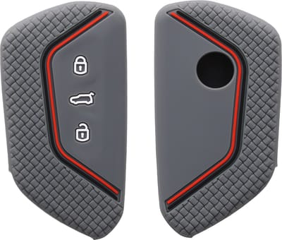 kwmobile autosleutel hoesje geschikt voor VW Golf 8 3-knops autosleutel hoes - Siliconen autosleutel behuizing - Auto sleutel case met honingraat - Sleuteletui in grijs / zwart / rood