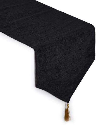 Store_8 - Tafelloper - Decoratief tafelkleed - V-uiteinde met kwastjes - Zwart - Geschikt voor 4-zits tafel - Perfect voor feest en bruiloft