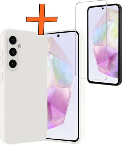 Hoes - Met Screenprotector - Geschikt voor Samsung Galaxy A35 - Sterk & Shockproof - Back Cover - Siliconen Case - Telefoon Hoes - Wit