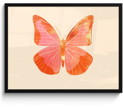 Poster in lijst - Fotolijst 70x50 cm - Posters - Vlinder - Minimalistisch - Roze - Posterlijst zwart - Decoratie - Wanddecoratie woonkamer - Muurdecoratie slaapkamer