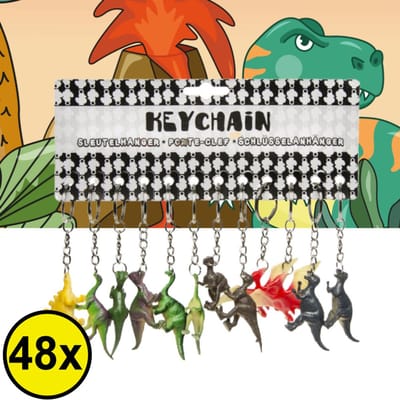 Decopatent 48 STUKS Dinosaurus 3D Sleutelhangers - Dino - Speelgoed Traktatie Uitdeelcadeautjes voor kinderen - Uitdeelcadeaus