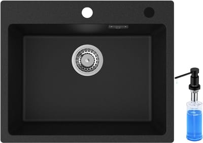 CECIPA max Granieten Spoelbak 55*45cm - Spoelbak Keuken Met Zeepdispenser 300ML - Spoelbakken Keuken Zwart - Wasbak Keuken Met Waterafvoersysteem