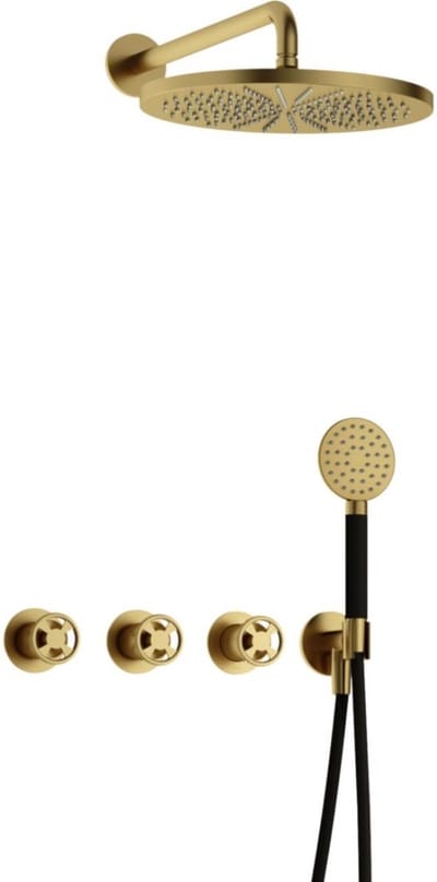 Hotbath Cobber - CW7067 - Inbouw Regendoucheset - Geborsteld Messing PVD - 2 Stopkranen - Thermostatisch - Wandarm 40 cm - Hoofddouche 300 mm - Ronde Handdouche 3 Standen - met M106 - Waterbesparend