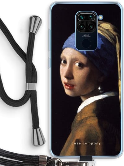 Case Company® - Hoesje met koord geschikt voor Xiaomi Redmi Note 9 hoesje met Koord - The Pearl Earring - Telefoonhoesje met Zwart Koord - Bescherming aan alle Kanten en Over de Schermrand