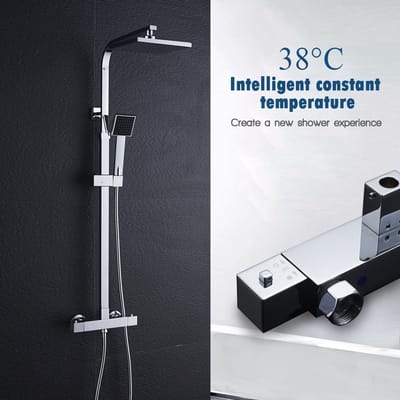 Auralum Max Regendouche met Thermostaatkraan - RVS - Ø 30 cm - Regendouche en Handdouche - Doucheset - Verstelbare Hoogte 96-128 cm - Chroom