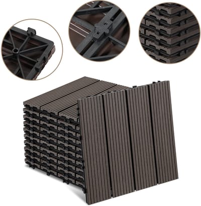 88 stuks WPC-terrastegels met drainage en kliksysteem voor tuin- en balkonvloeren, 30x30 cm, donkerbruin