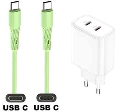35W super snellader met 2 poorten USB C en USB C + 1,0m USB C naar C kabel. Universele PD lader. Oplader adapter past op Samsung Galaxy Z Fold, F42, M10s, M11, M15, M1, Flip, M22, M23, M55s, M05, M53, M62, Quantum