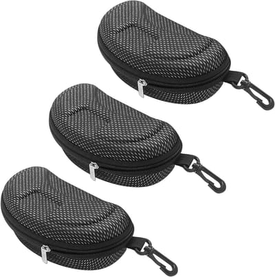 Harde Brilhoes Set van 3 Stuks met Riemclip - Grote Zwarte EVA Brilorganizer en Zipper Pouch voor Zonnebrillen en Optische Brillen