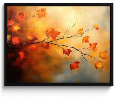 Poster in lijst - Fotolijst 70x50 cm - Posters - Herfstbladeren - Oranje - Abstract - Herfsttakken - Natuur - Posterlijst zwart - Decoratie - Wanddecoratie woonkamer - Muurdecoratie slaapkamer