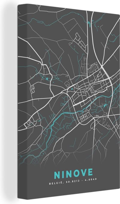 Canvas Schilderij België – Ninove – Stadskaart – Kaart – Grijs – Plattegrond - 20x30 cm - Wanddecoratie