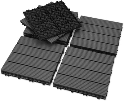 44 Stuks Terrastegels WPC Kliksysteem Donkergrijs Houtlook voor Balkon en Tuin (4 m²)