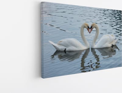 Saammp Canvas Schilderij - 2 Zwanen - Hartvorm - Natuur - Dieren - 45x30 - Foto op canvas - Wanddecoratie - Muurdecoratie Woonkamer - Slaapkamer decoratie - Canvas Print