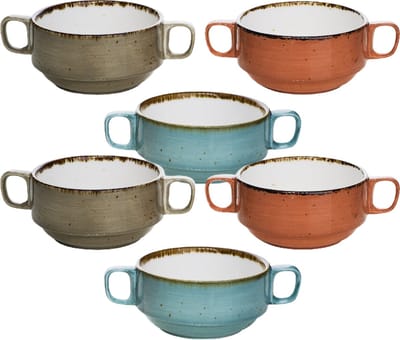 Brisbane Soepkommetjes D10xh5,3cm - BLUE-GREY-ORANGE (set van 6)