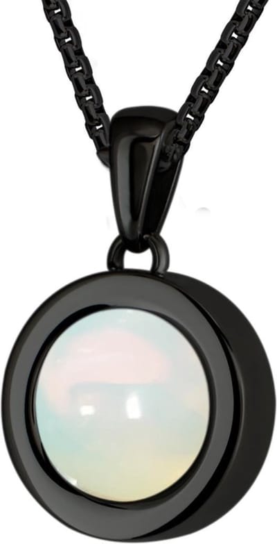 Quiges Dames Ketting met Hanger RVS Zwart en Opaal Mini Coin - SLSHS495
