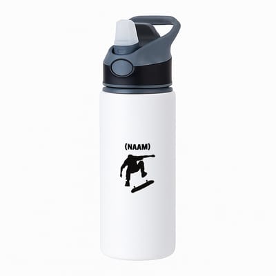 Hacebo® - Skateboarden met eigen naam waterfles met rietje zwart - Sport - Skateboarder - Skaten - water fles - 650ML