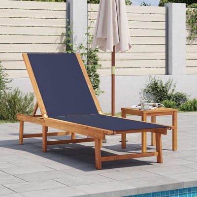 vidaXL - Ligbed - met - tafel - massief - acaciahout - en - textileen - blauw