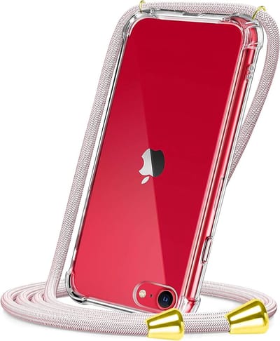 Hoesje met koord geschikt voor iPhone 7 / 8 / SE2020 / SE2022 Transparant - Doorzichtig Shockproof hoesje voor iPhone SE2020 | SE2022 met Lanyard - iPhone SE 2020 Hoesje Transparant - iPhone SE 2022 Hoesje Transparant - Telefoonkoord - Roze