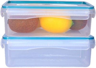 5Five Vershoudbakje TRITON - 2x - deksel met zijklemmen - kunststof - luchtdicht - 20 x 13 x 7 cm - 1200 ml - transparant/blauw