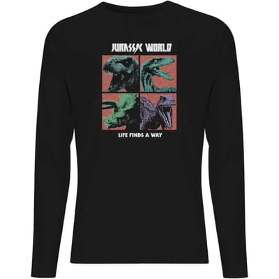 Jurassic Park World Four Colour Faces Men's Long Sleeve T-Shirt - Black - S
