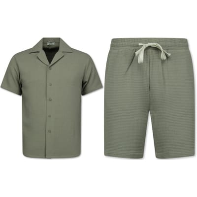Ribbed Oversized Shirt - Zomer set Heren - Two Piece Setje - Co ord Set - MG-009 - Grijs