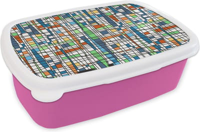 Broodtrommel Roze - Lunchbox Patronen - Lijn - Wit - Brooddoos 18x12x6 cm - Brood lunch box - Broodtrommels voor kinderen en volwassenen