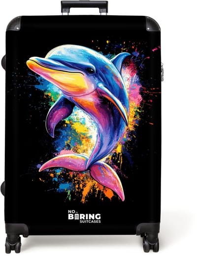 NoBoringSuitcases.com® - Koffer groot - Reiskoffer lichtgewicht - Dolfijn met kleurrijke graffiti - Rolkoffer met 4 wielen - Grote trolley XL - 98 liter bagage
