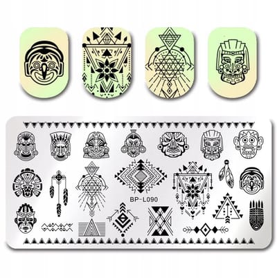 Born Pretty - BP L090 - Blaszana Płytka - Indianen Symbool - Totem - Pióropusz