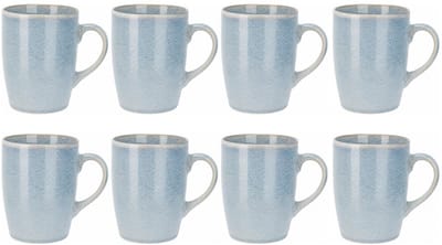 Siaki Koffiemok / theemok Faye - lichtblauw - set 8x - 340 ml - mokken - kerammiek - tas