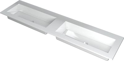 INK® Kraft wastafel polystone dubbele bak zonder kraangaten 180x45x1cm, glans wit