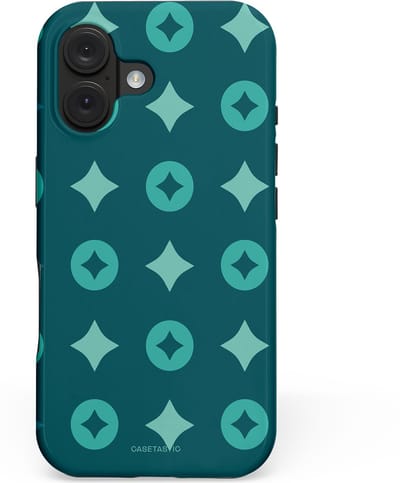 Casetastic hoesje geschikt voor Apple iPhone 16 - MagSafe - Dubbellaagse bescherming - Retro sterren - Fashion Case - Petrol