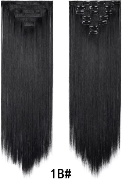Pruik - Haarverlenging met 16 clips, haarclip, vervangende pruik - Pruik van synthetische vezels met clips - 60 cm -1.1B#