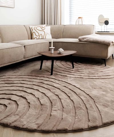 Fluffy vloerkleed rond - Carvy taupe 120