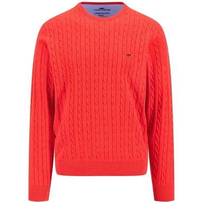 Fynch-Hatton Trui O-Neck Superfine Cotton Cable Knit Poppy Red / male