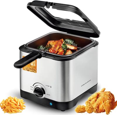 Elektrische friteuse - Kleine friteuse - Lekker eten maken - Instelbare temperatuur - 25 liter - Zilver