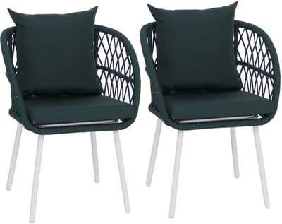 Set van 2 tuinstoelen MCW-Q38, tuinstoel met armleuningen, aluminium vlechtwerk Rope ~ frame lichtgrijs, bekleding groen