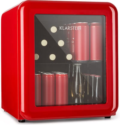 Klarstein PopLife Drankenkoeler - Minibar, Retro Koelkast, 0-10°C, slechts 39 dB, 48 L, milieuvriendelijk, dubbelwandige deur, retro design, rood