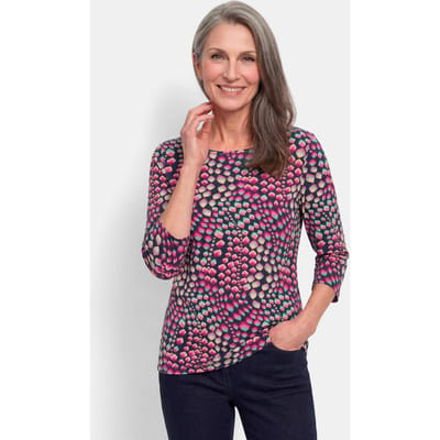Jersey shirt met boothals en 3/4-mouwen - marine / gedess. - Gr. 19 van Goldner Fashion