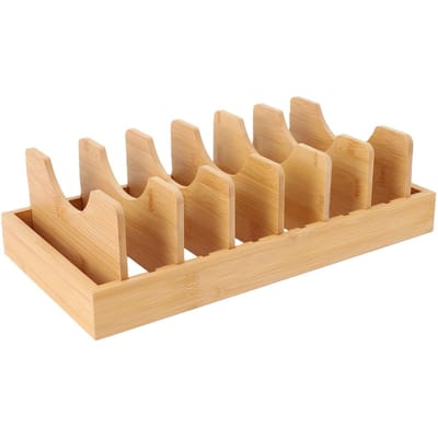 Bambusoideae Organisateur de couvercles de casserole Support pour planches à découper et assiettes pour rangement dans les armoires de cuisine avec 7 réglables brown