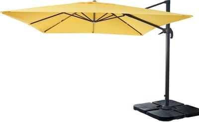 Zweefparasol MCW-A96, parasol 3x3m (Ø4.24m) polyester aluminium/staal 23kg ~ geel met standaard, draaibaar