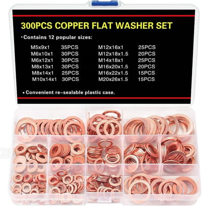 Famanu – Koperen afdichtringen assortiment 300 stuks 12 maten M5 tot M20 voor afdichting en sanitair