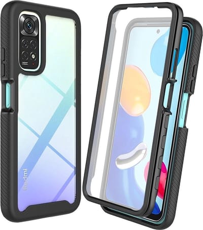 Xiaomi Redmi Note 11/11S Hoesje | Met ingebouwde screenprotector | Full Protect valbescherming | Doorzichtig / Zwart