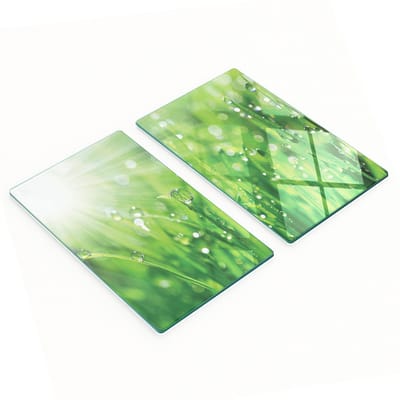 Decoratieve glazen snij- en serveerplanken met gras- en dauwmotief, 2x30x52 cm