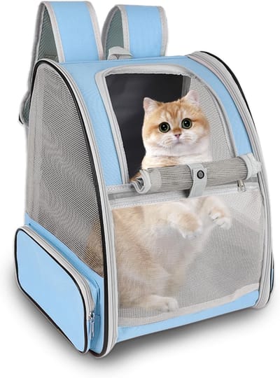 KZQ Kattenrugzak - Ademende netzak geschikt voor katten, honden en konijnen - Handzaam, ademend en comfortabel - Ideaal voor wandelen, kamperen en reizen - Blauw-35 x 29 x 41 cm