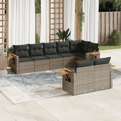vidaXL - 8-delige - Loungeset - met - kussens - poly - rattan - grijs